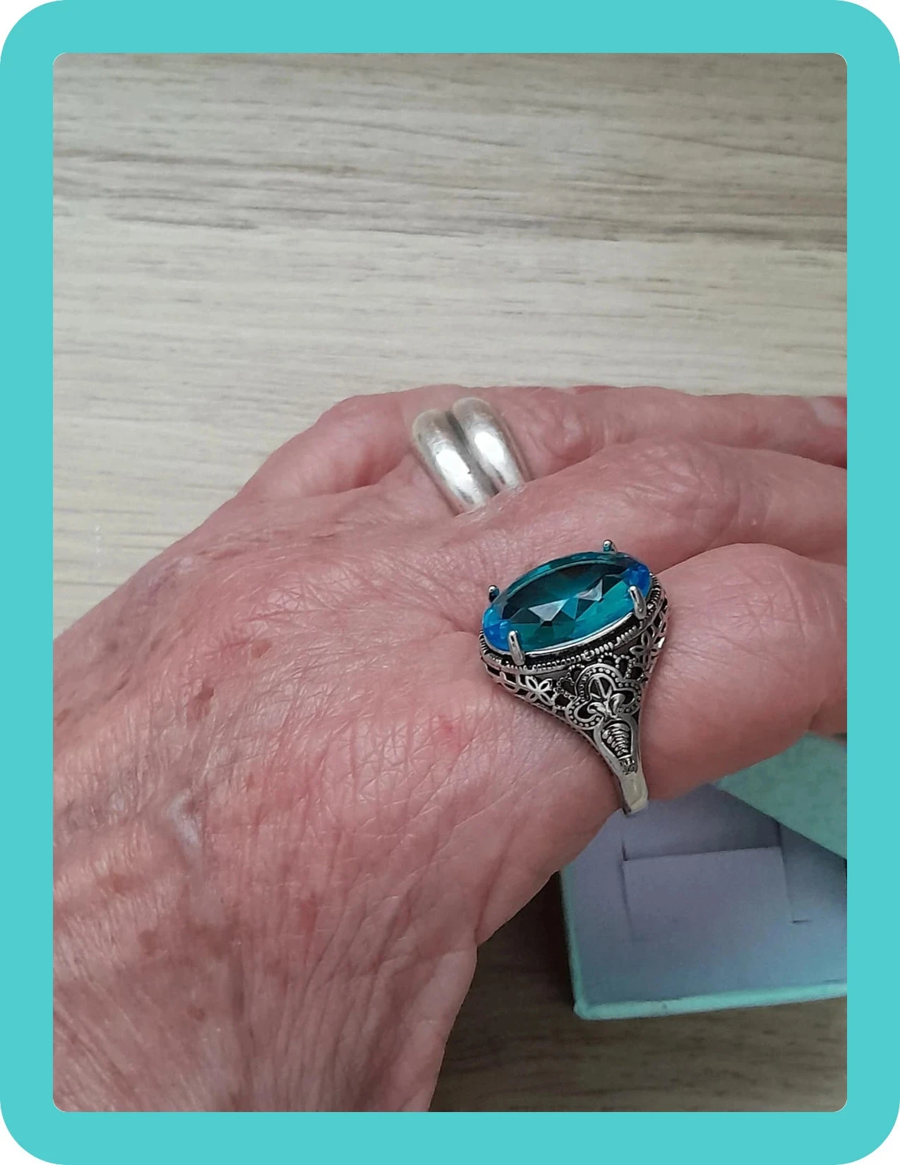 Magnifique ring, vintage stijl, blauwe steen, maat 60 – photo 6